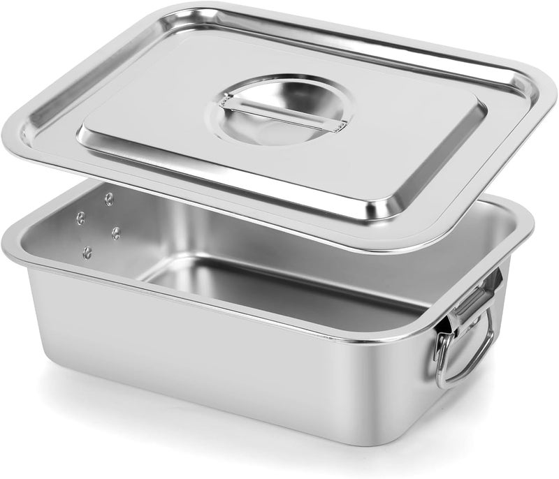 VAlinks 4 Inch Extra Deep Lasagna Pan with Lid and Handles 7.4QT Large Stainless Steel Nonstick Deep Baking Pan with Handles for Lasagna Casserole Dishes Brownie Sourdough Bread （14x10.6x4 IN) - Image 1